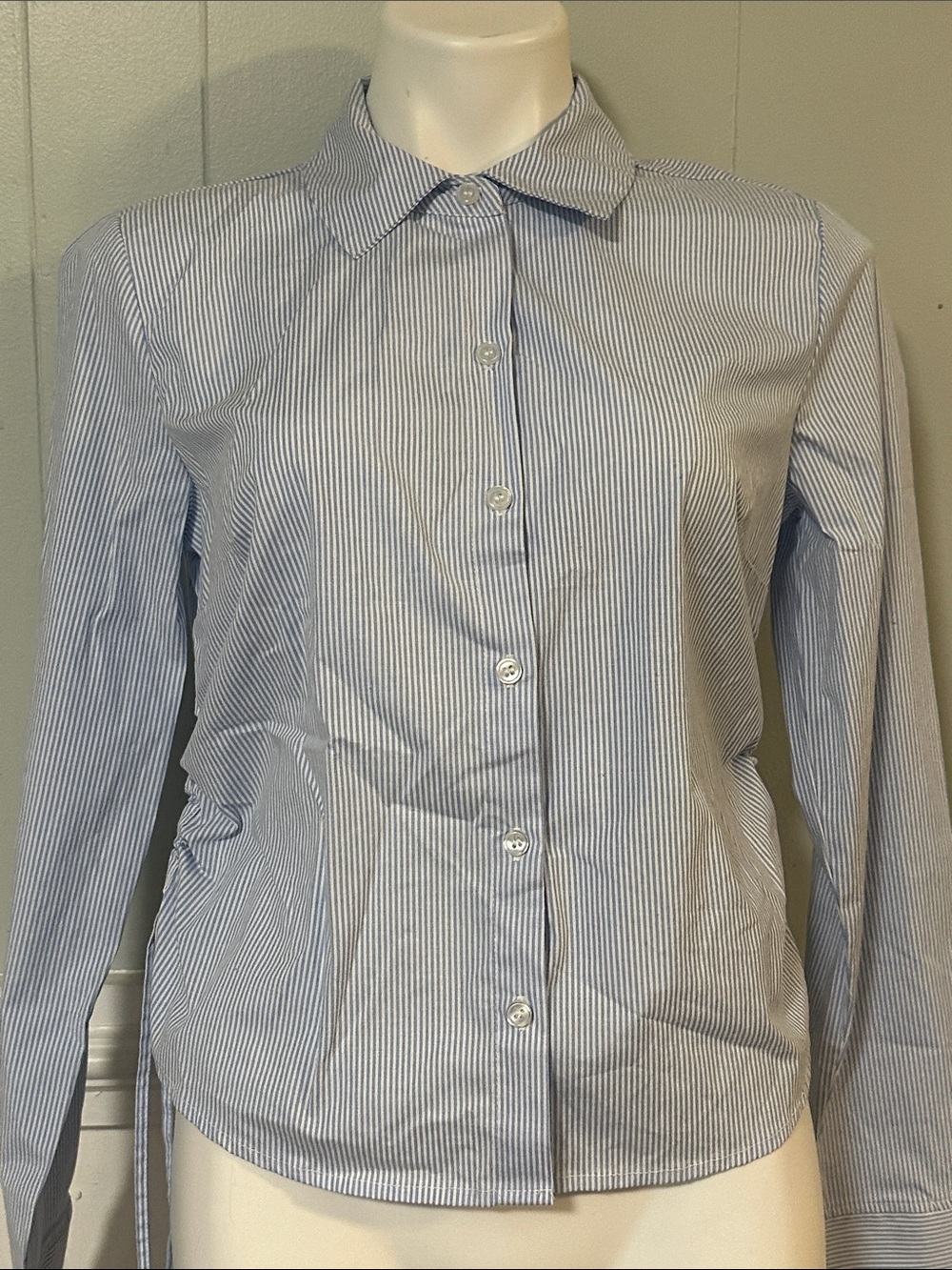 No Boundaries Blue and White Pinstripe Button Front Shirt